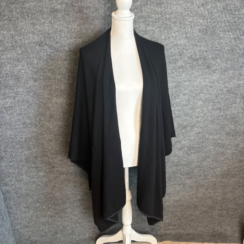 Charter Club Luxury 100% Cashmere Wrap Black Open Front Shawl One Size